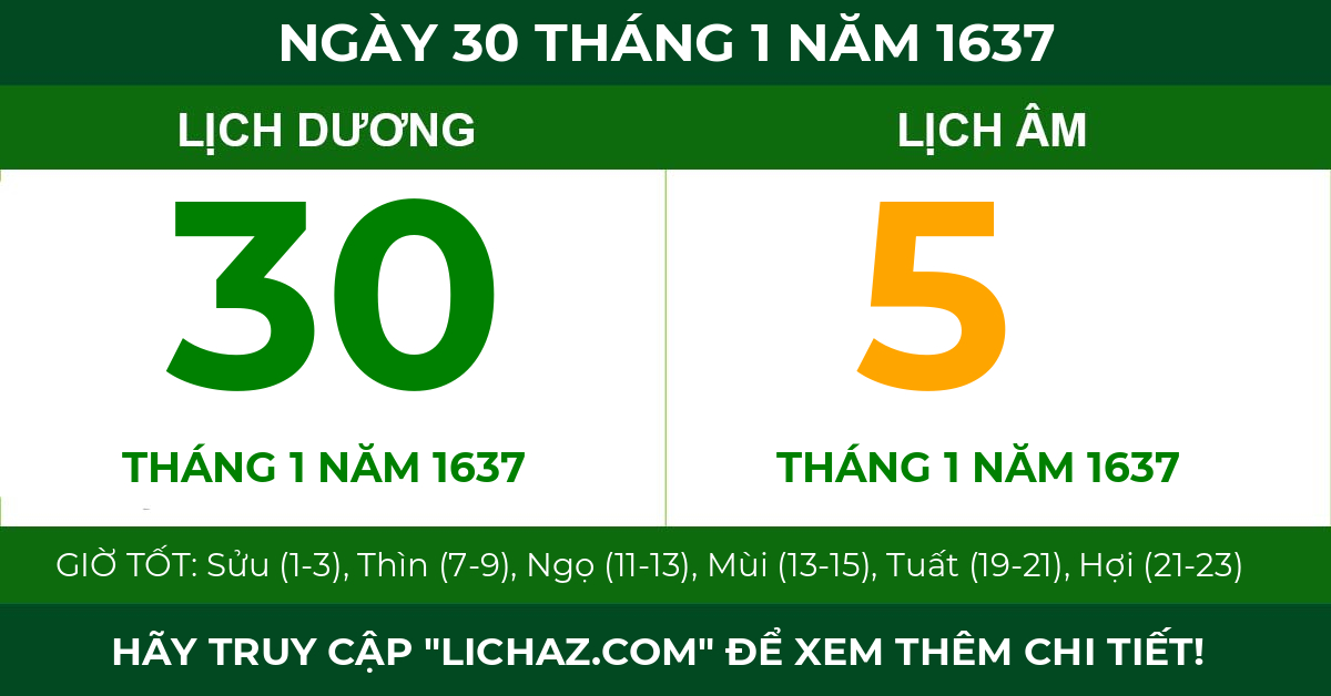 lịch âm ngày 30 tháng 1 năm 1637