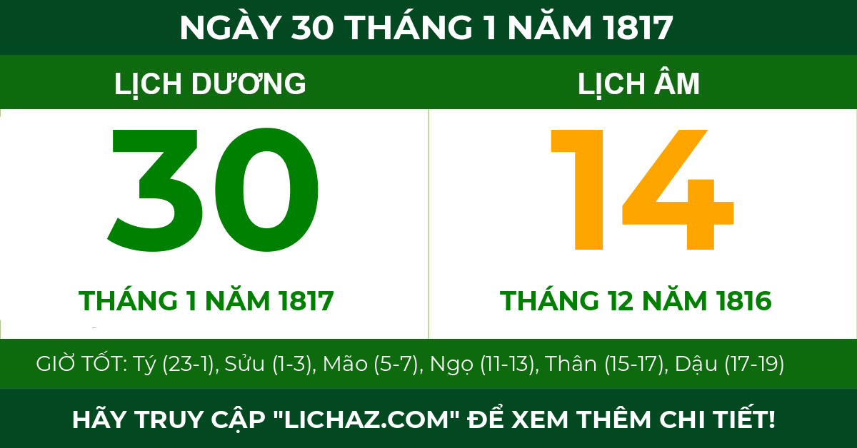 lịch âm ngày 30 tháng 1 năm 1817