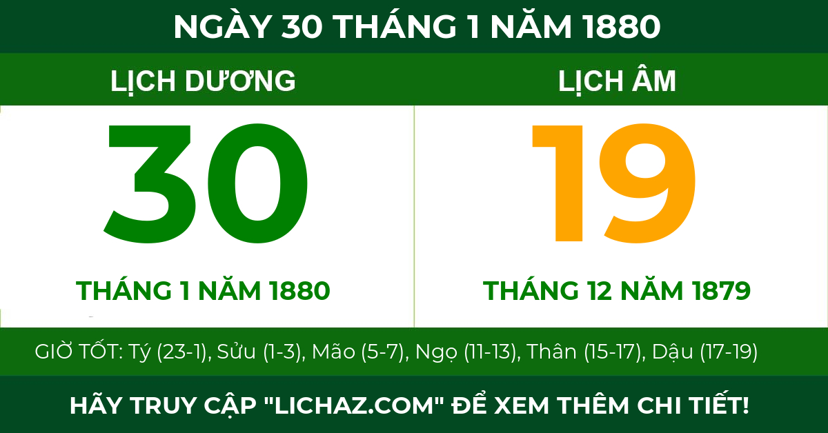 lịch âm ngày 30 tháng 1 năm 1880