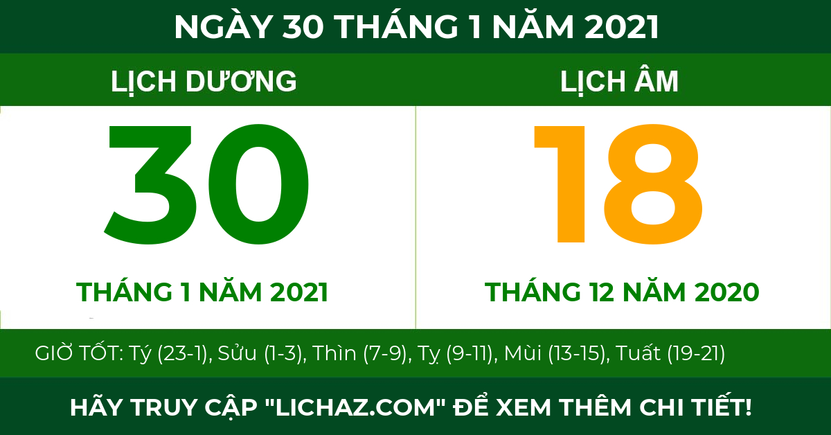 lịch âm ngày 30 tháng 1 năm 2021