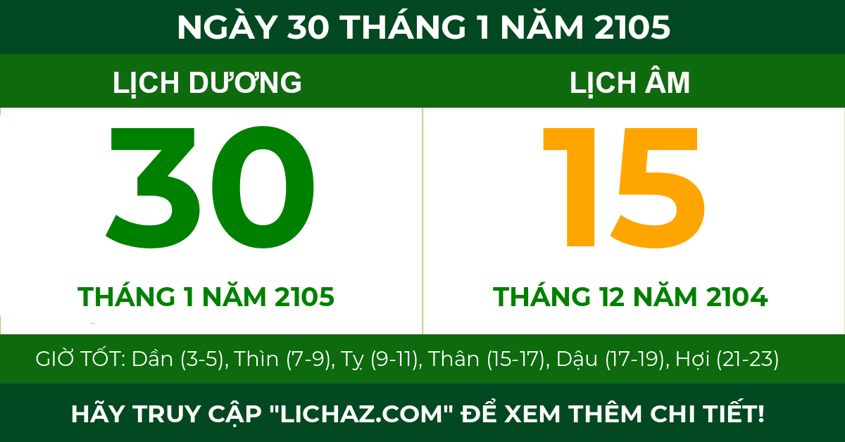 lịch âm ngày 30 tháng 1 năm 2105