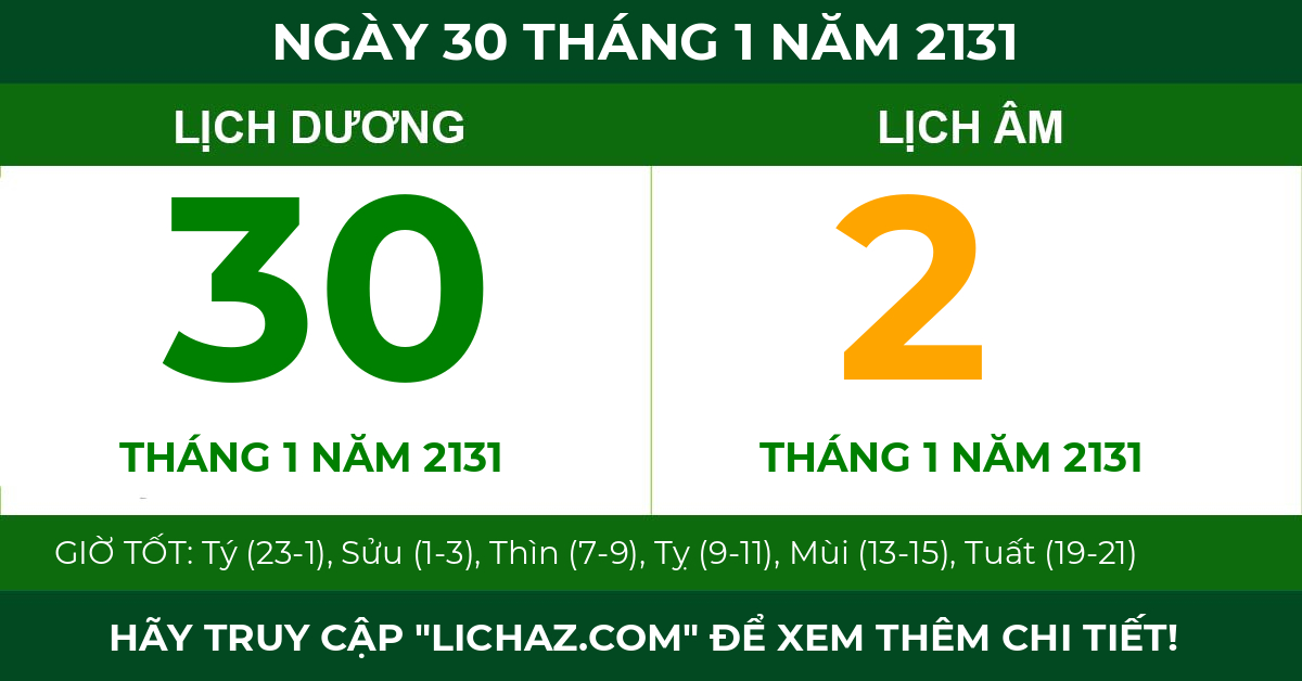lịch âm ngày 30 tháng 1 năm 2131