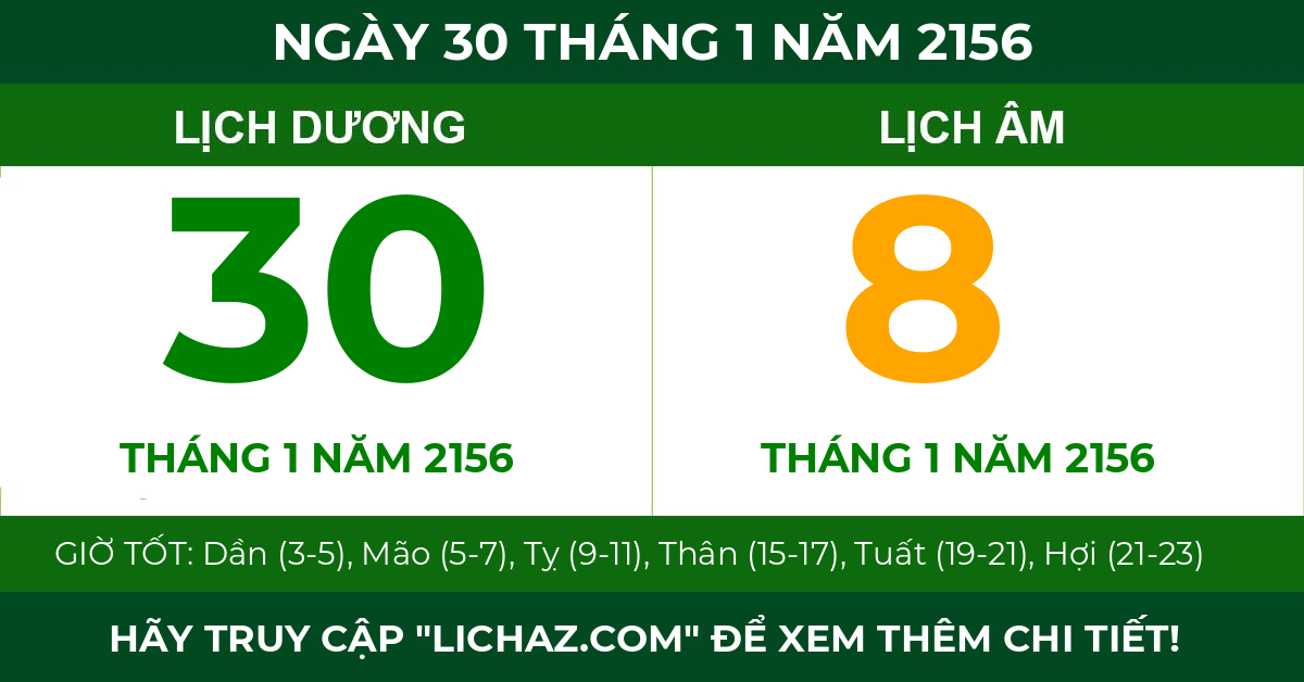 lịch âm ngày 30 tháng 1 năm 2156