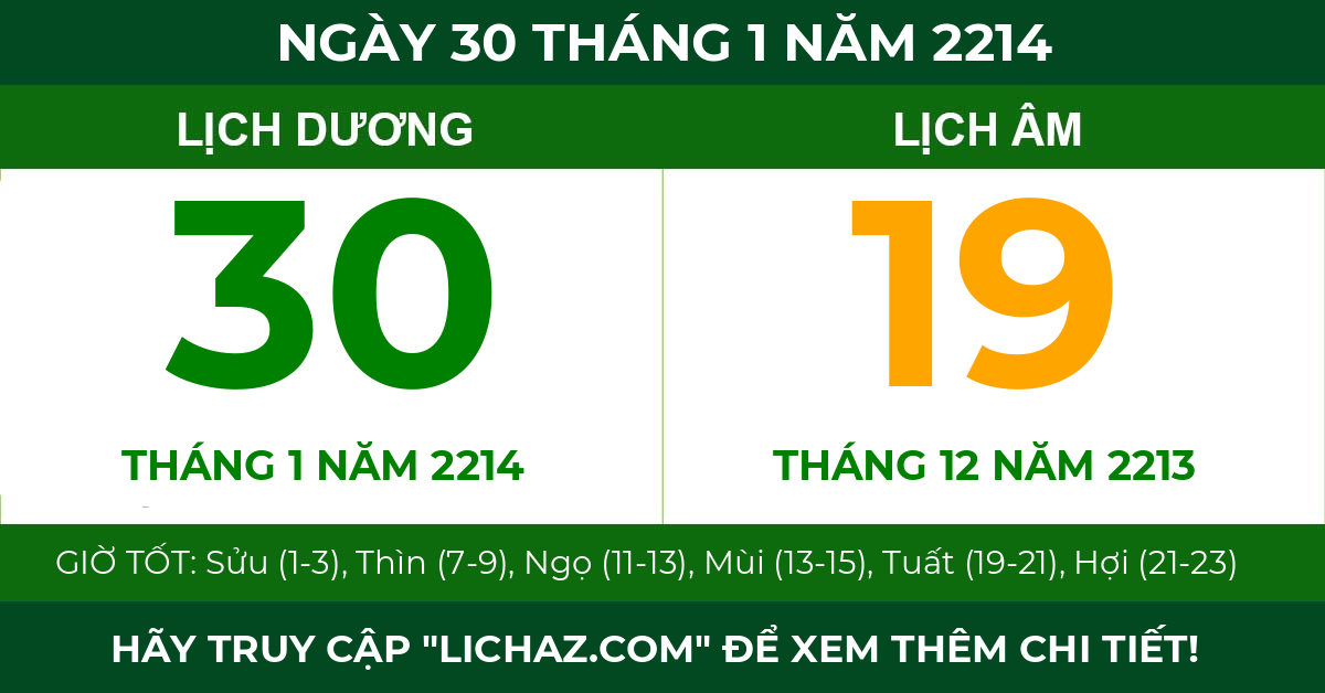 lịch âm ngày 30 tháng 1 năm 2214