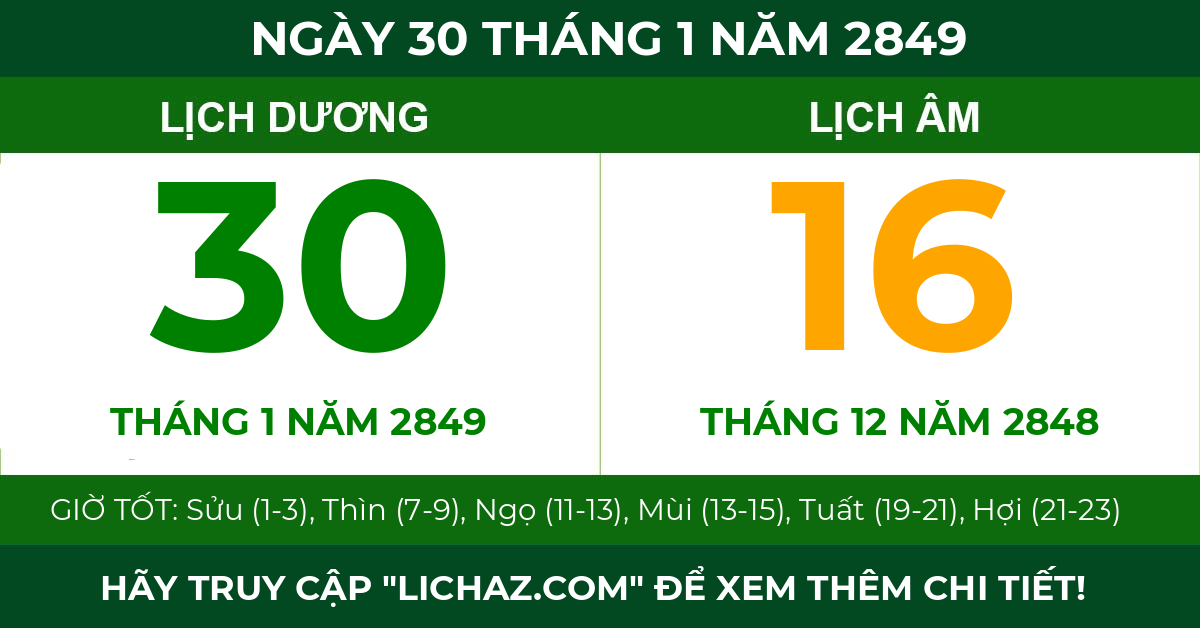 lịch âm ngày 30 tháng 1 năm 2849