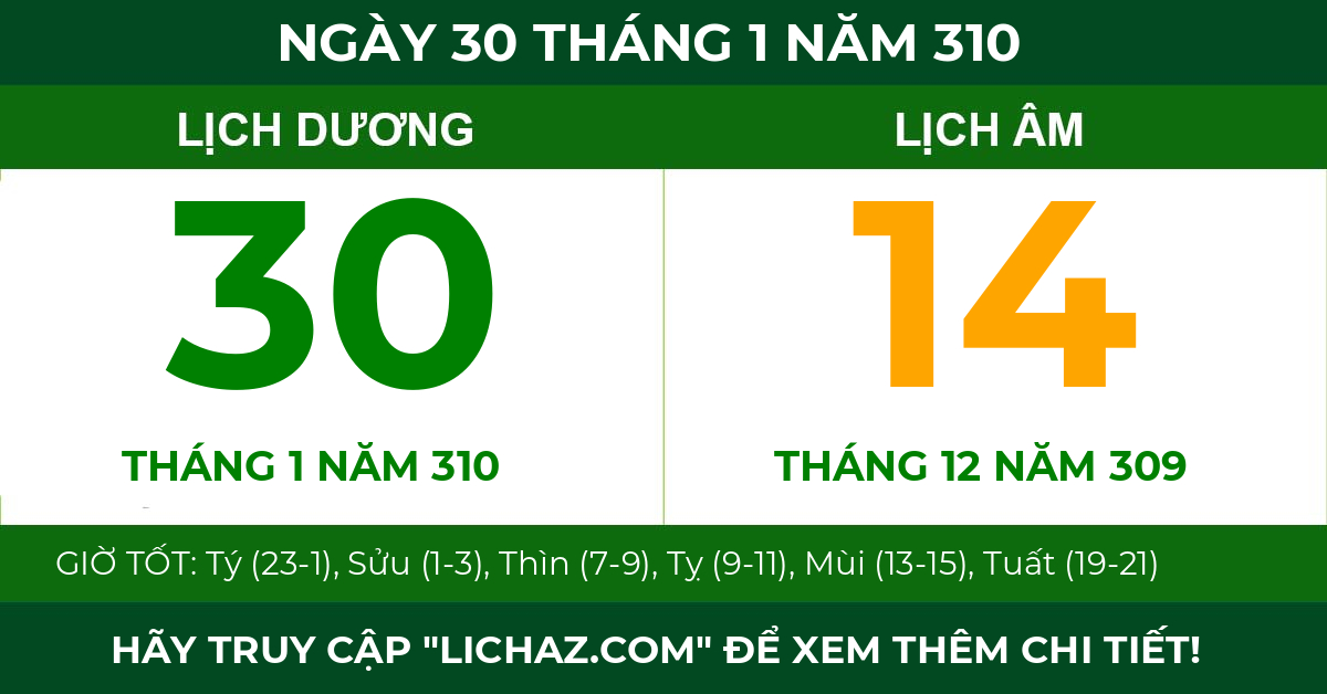 lịch âm ngày 30 tháng 1 năm 310