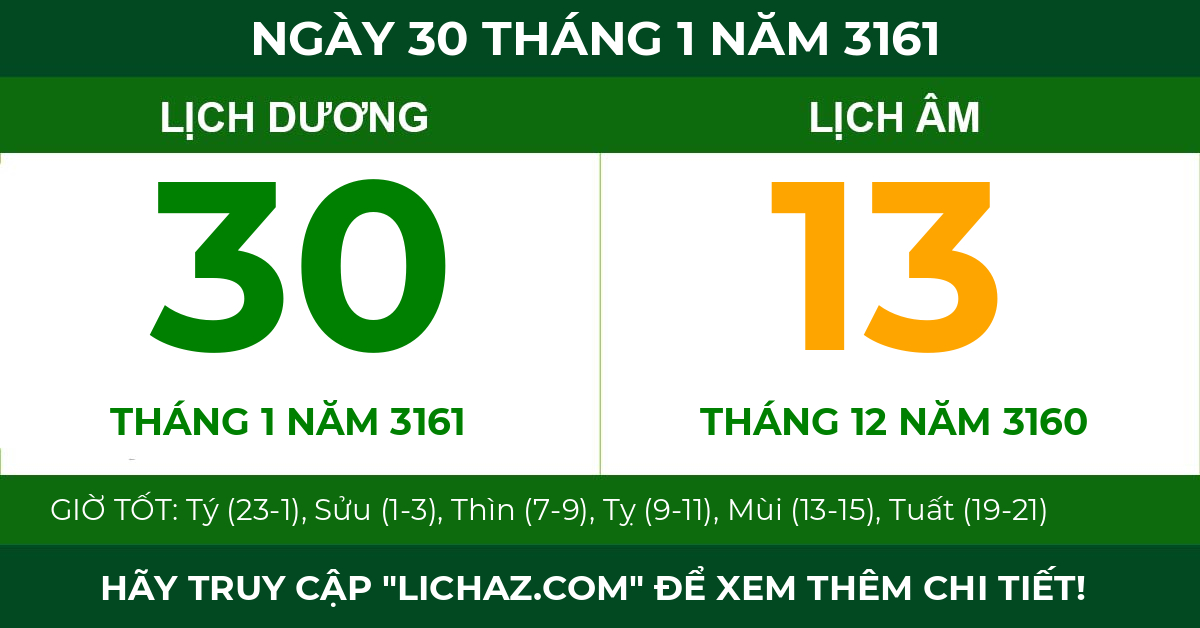 lịch âm ngày 30 tháng 1 năm 3161