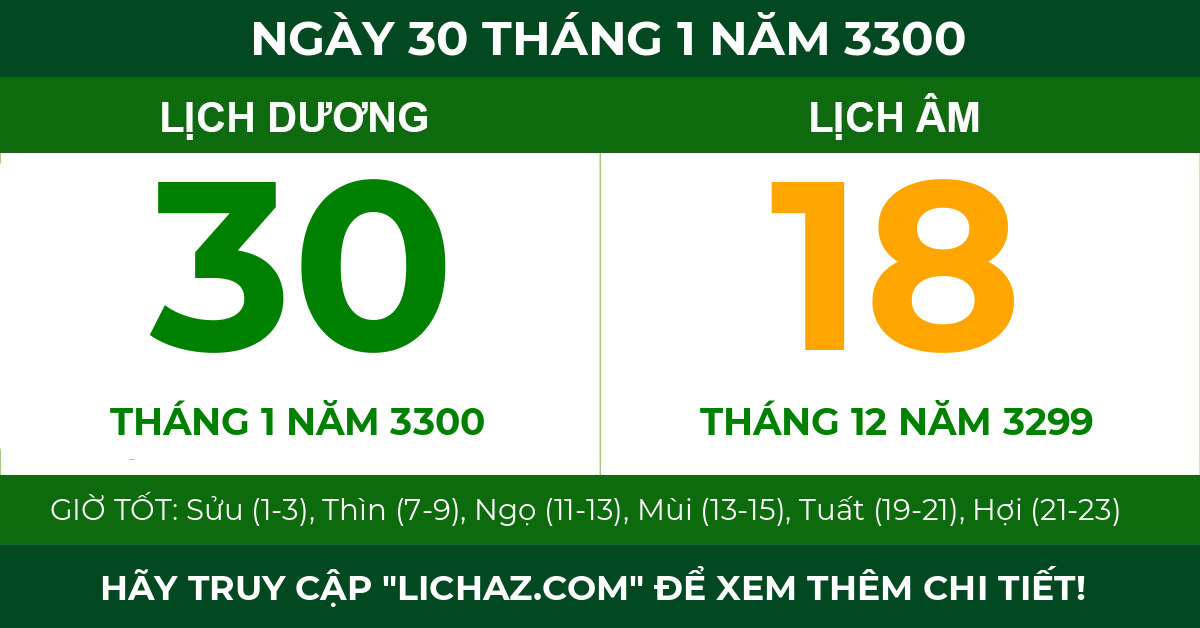 lịch âm ngày 30 tháng 1 năm 3300
