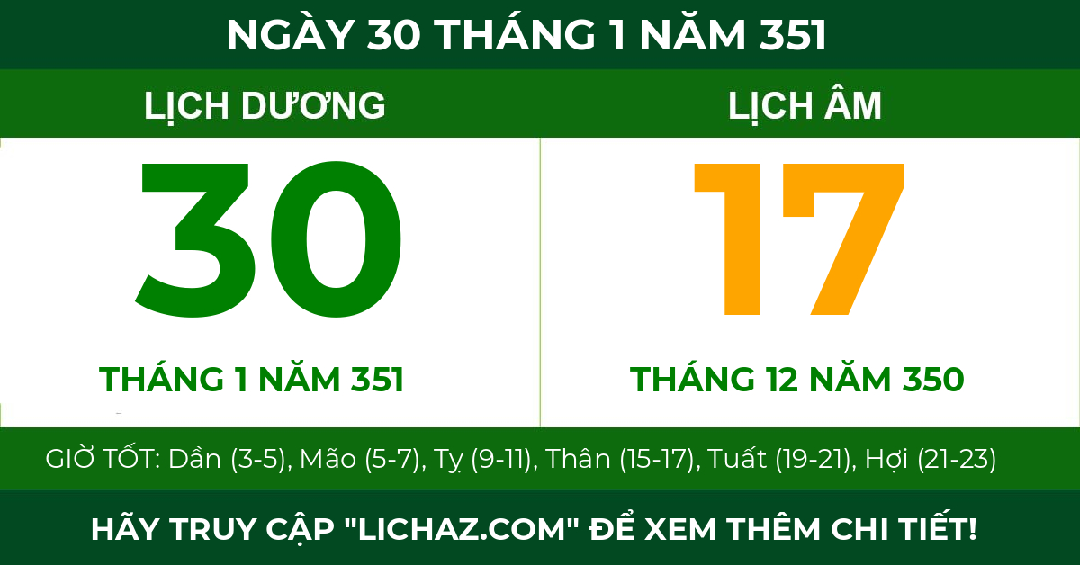 lịch âm ngày 30 tháng 1 năm 351