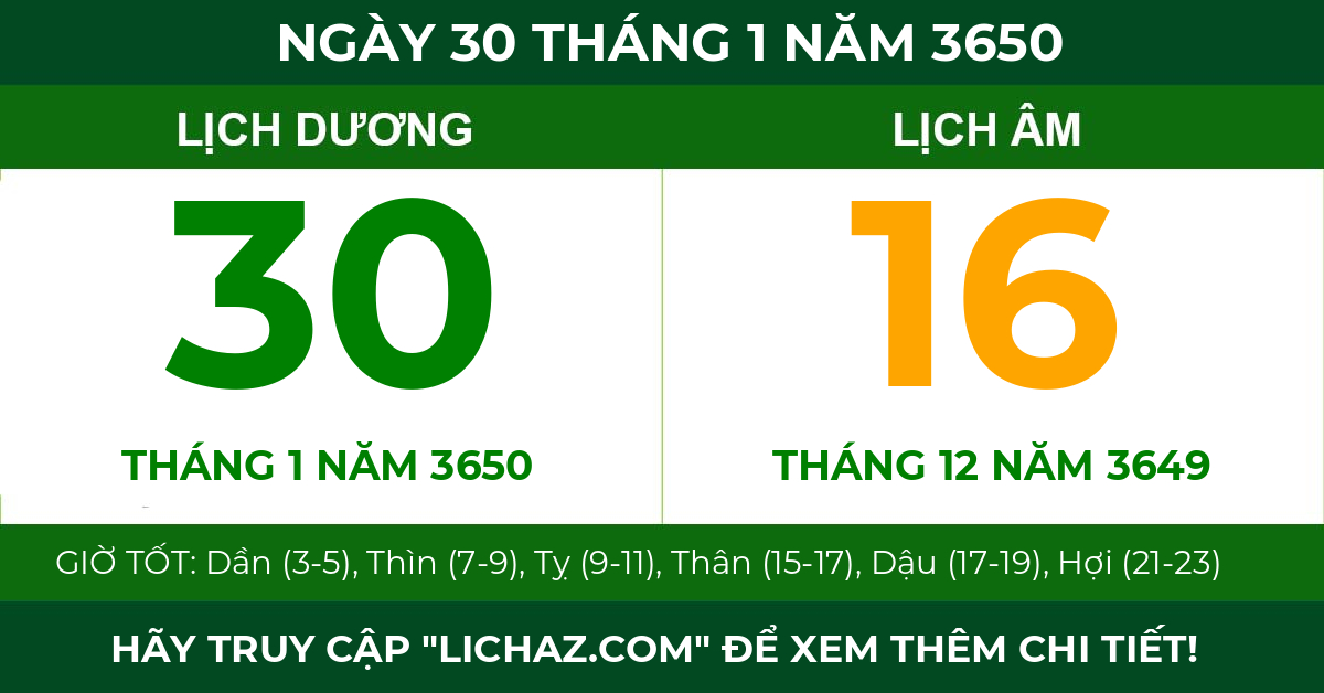lịch âm ngày 30 tháng 1 năm 3650