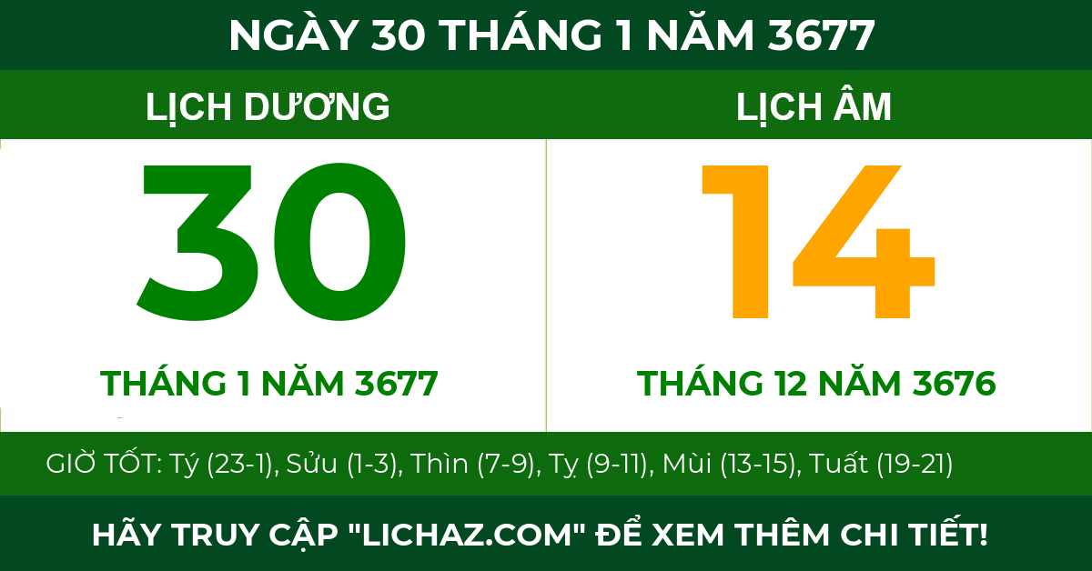 lịch âm ngày 30 tháng 1 năm 3677