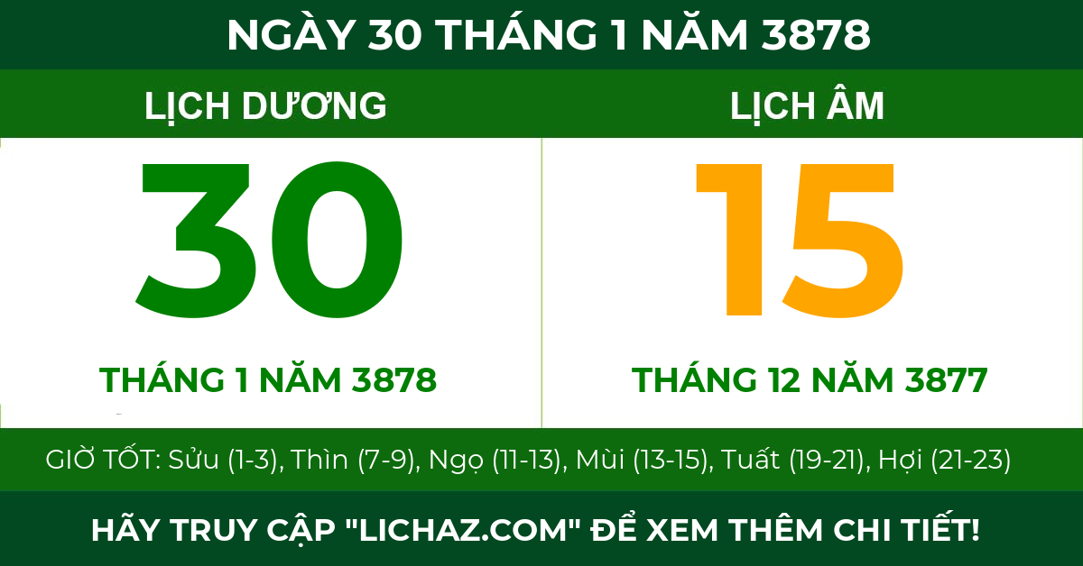 lịch âm ngày 30 tháng 1 năm 3878