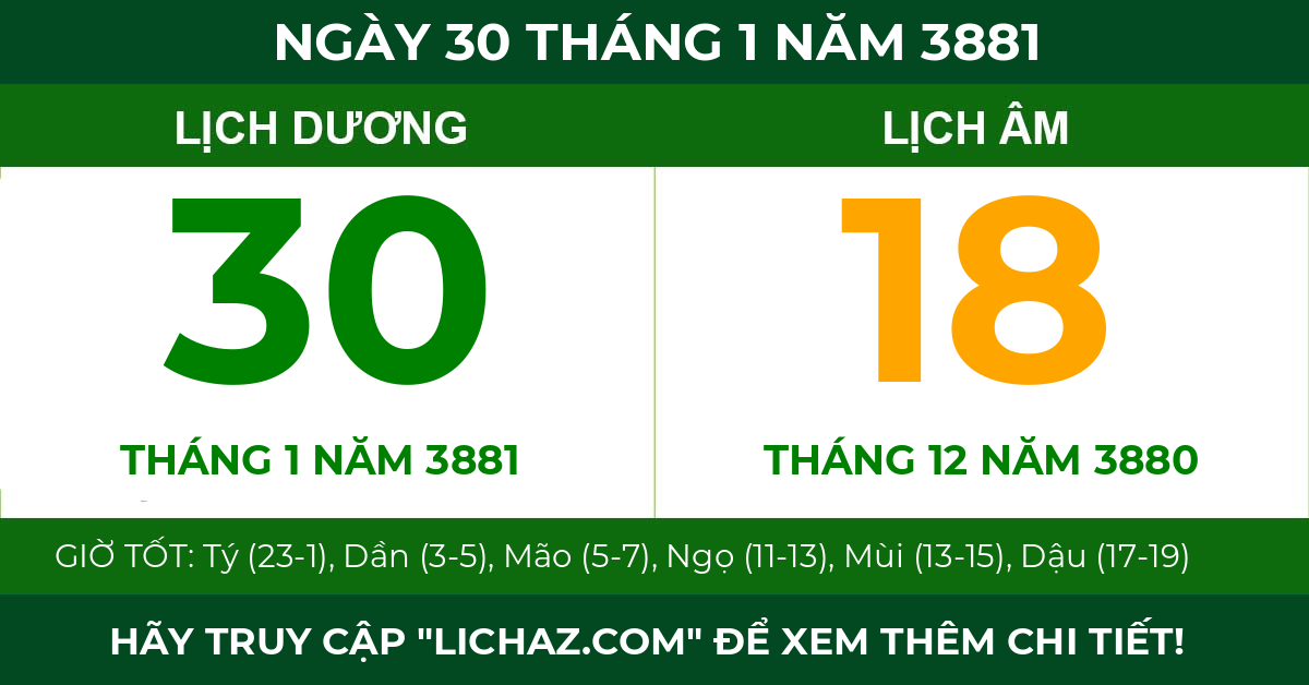 lịch âm ngày 30 tháng 1 năm 3881