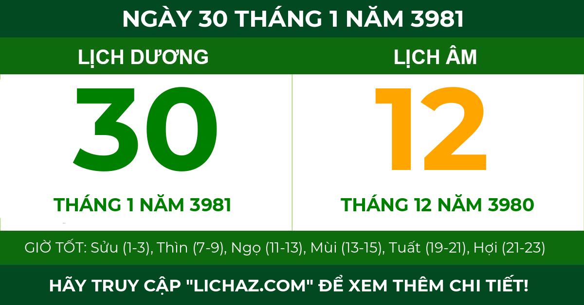 lịch âm ngày 30 tháng 1 năm 3981