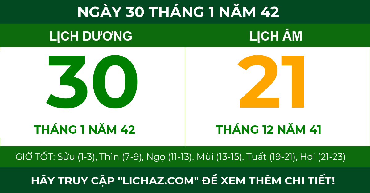 lịch âm ngày 30 tháng 1 năm 42