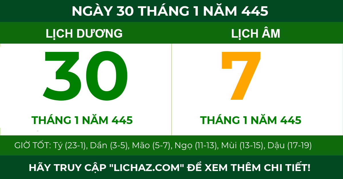 lịch âm ngày 30 tháng 1 năm 445