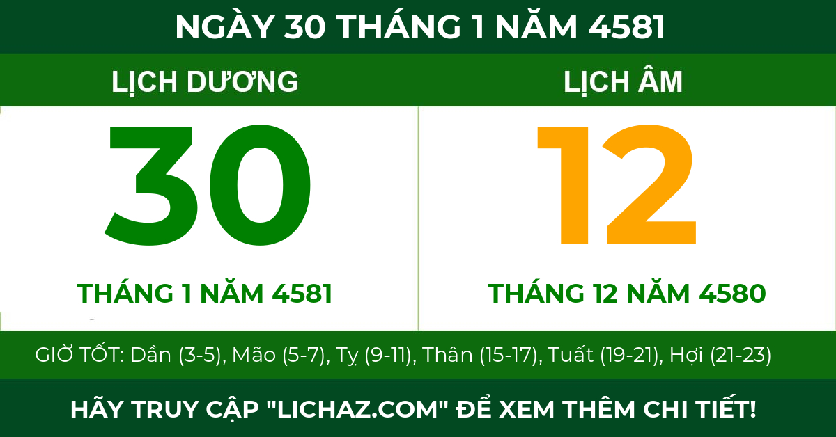 lịch âm ngày 30 tháng 1 năm 4581