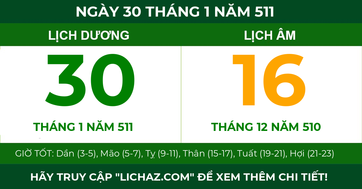 lịch âm ngày 30 tháng 1 năm 511