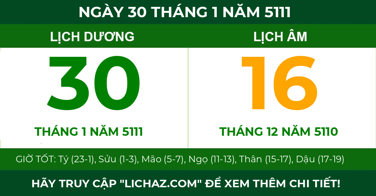 lịch âm ngày 30 tháng 1 năm 5111