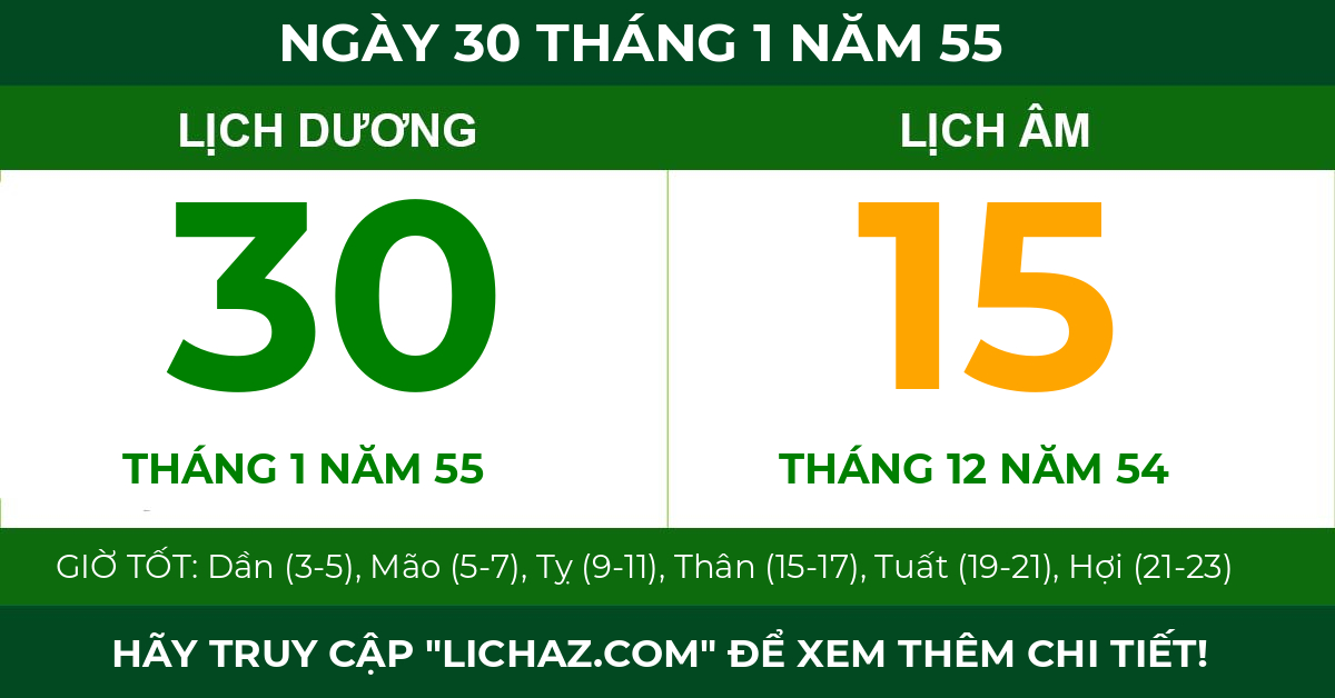 lịch âm ngày 30 tháng 1 năm 55