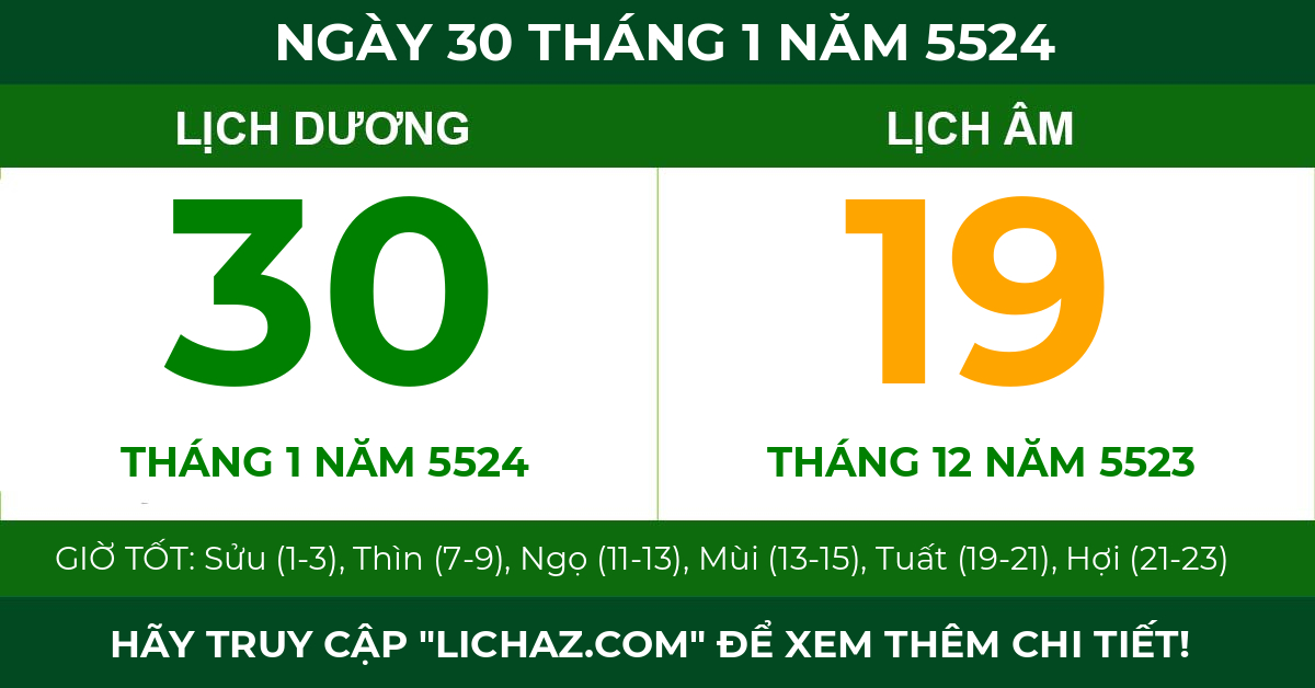 lịch âm ngày 30 tháng 1 năm 5524