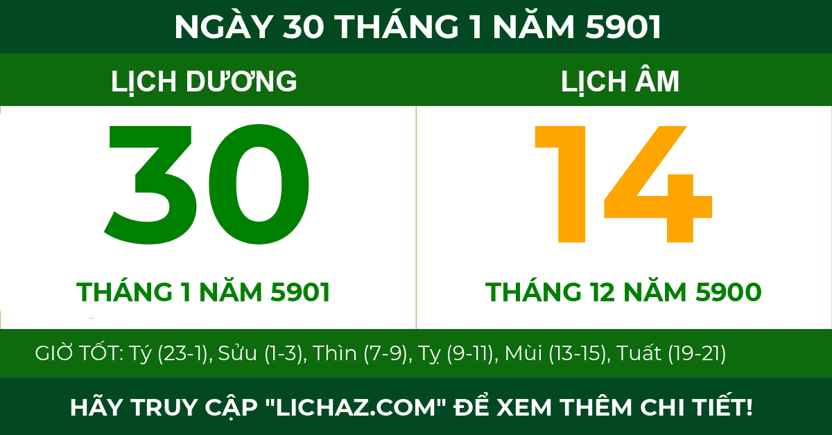 lịch âm ngày 30 tháng 1 năm 5901