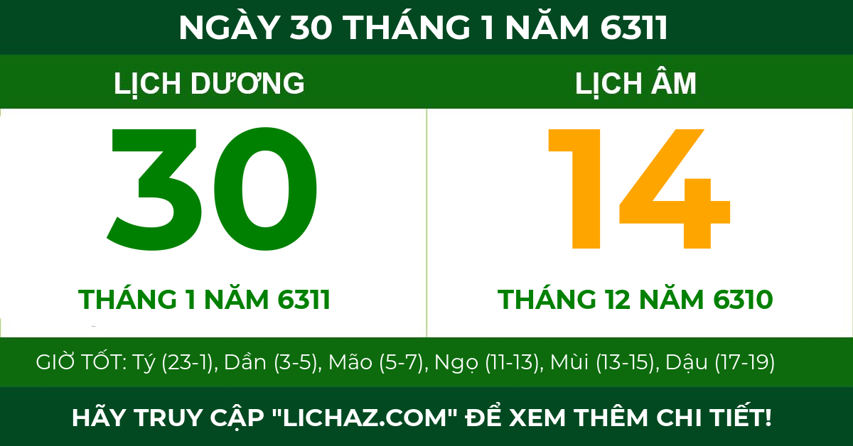 lịch âm ngày 30 tháng 1 năm 6311