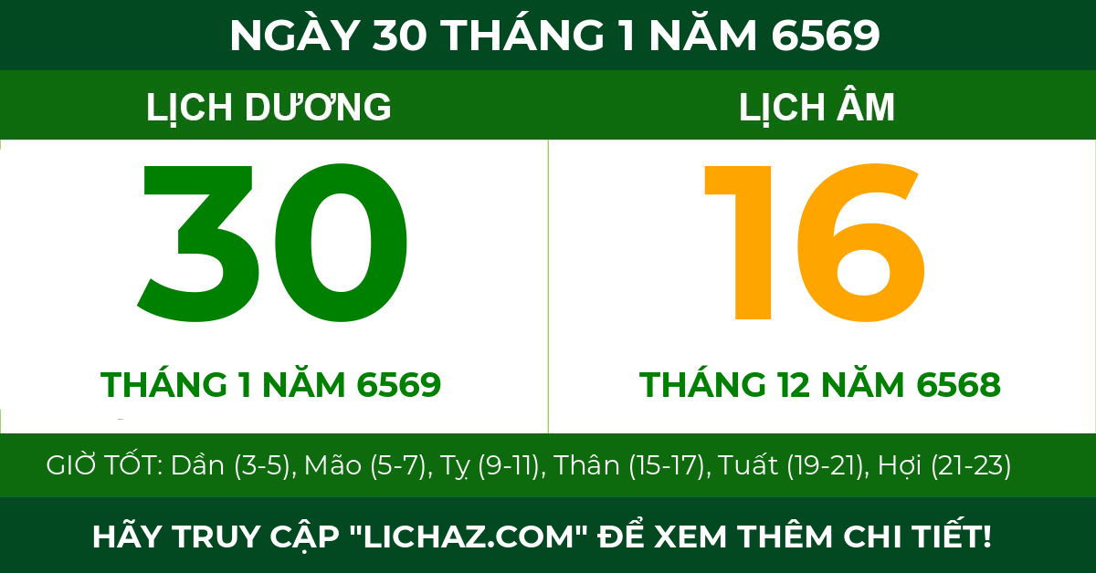 lịch âm ngày 30 tháng 1 năm 6569
