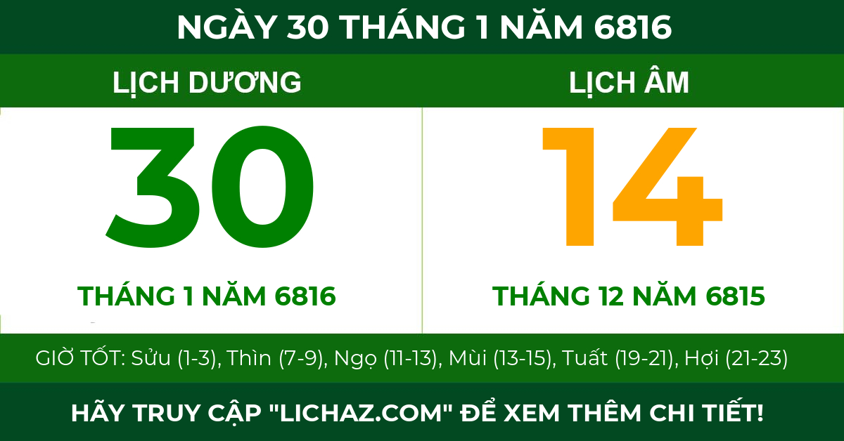 lịch âm ngày 30 tháng 1 năm 6816