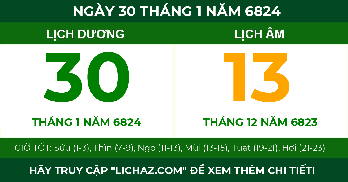 lịch âm ngày 30 tháng 1 năm 6824