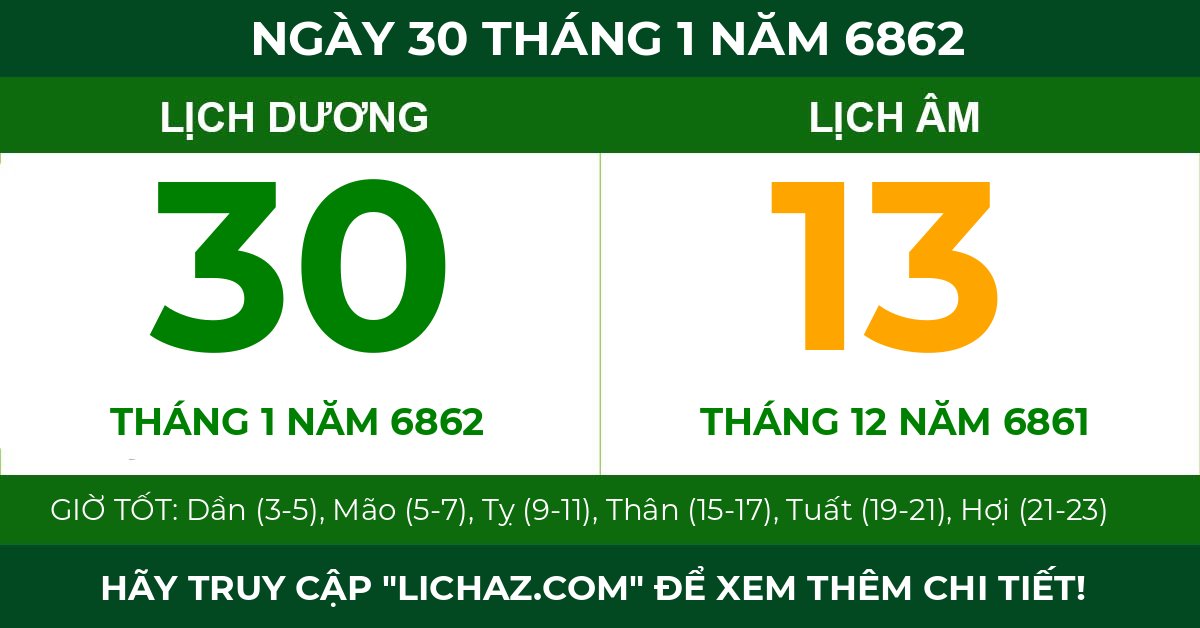 lịch âm ngày 30 tháng 1 năm 6862