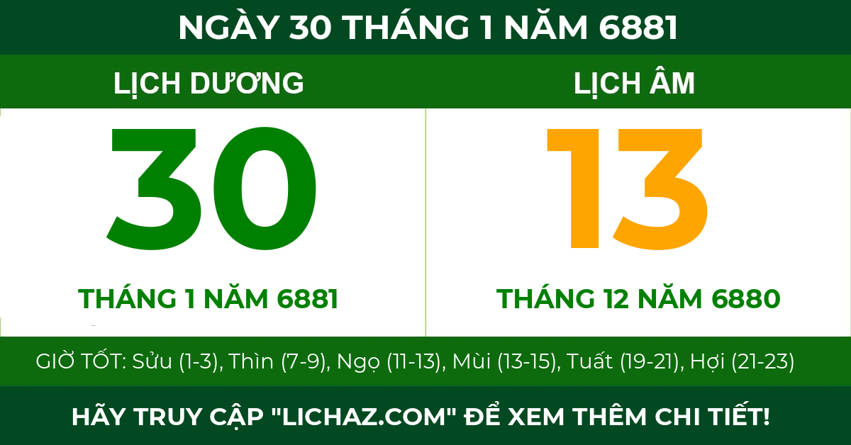 lịch âm ngày 30 tháng 1 năm 6881