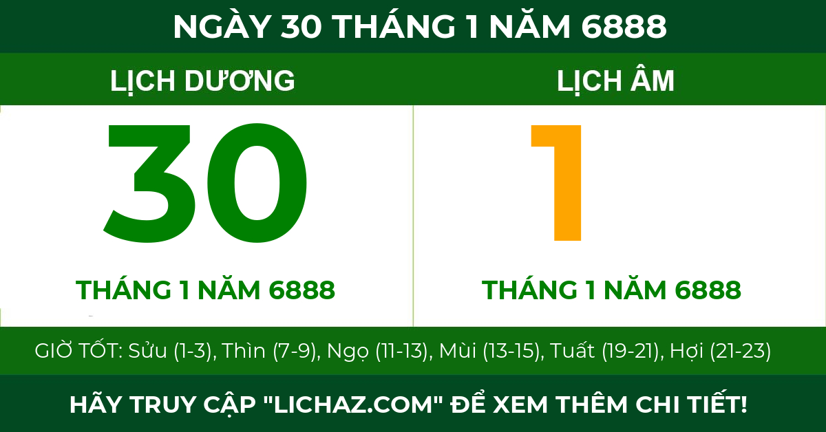 lịch âm ngày 30 tháng 1 năm 6888
