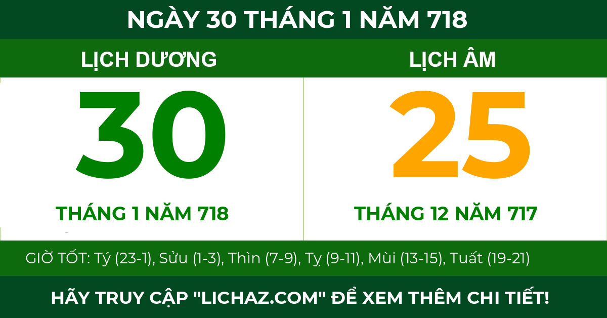 lịch âm ngày 30 tháng 1 năm 718