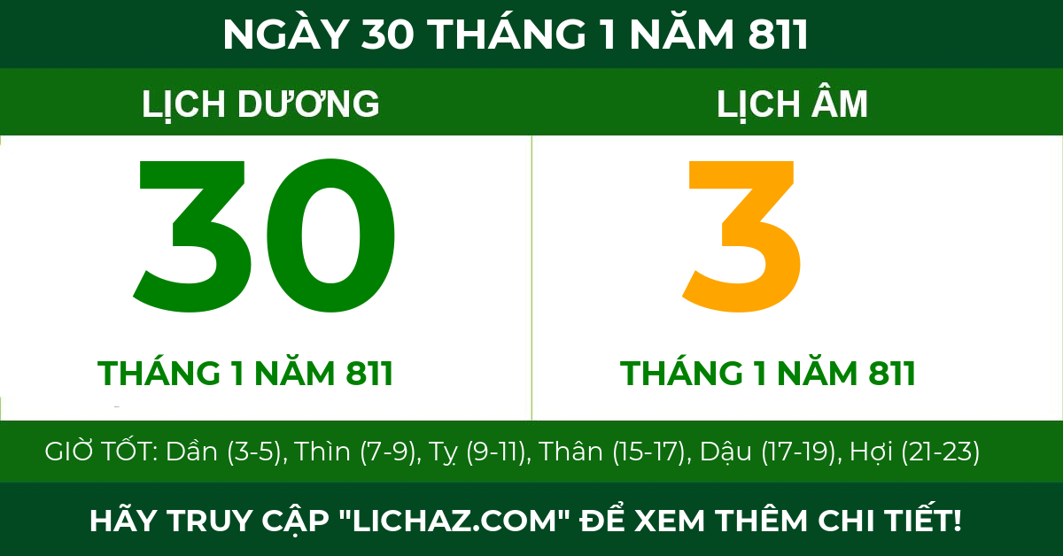 lịch âm ngày 30 tháng 1 năm 811