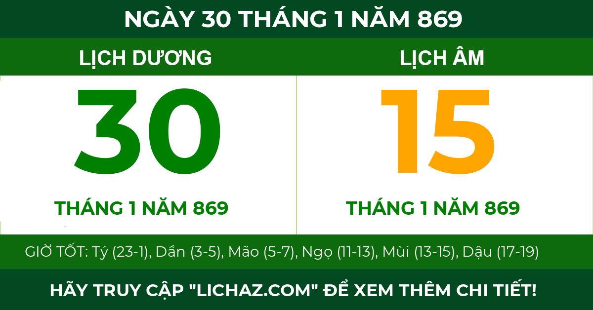 lịch âm ngày 30 tháng 1 năm 869