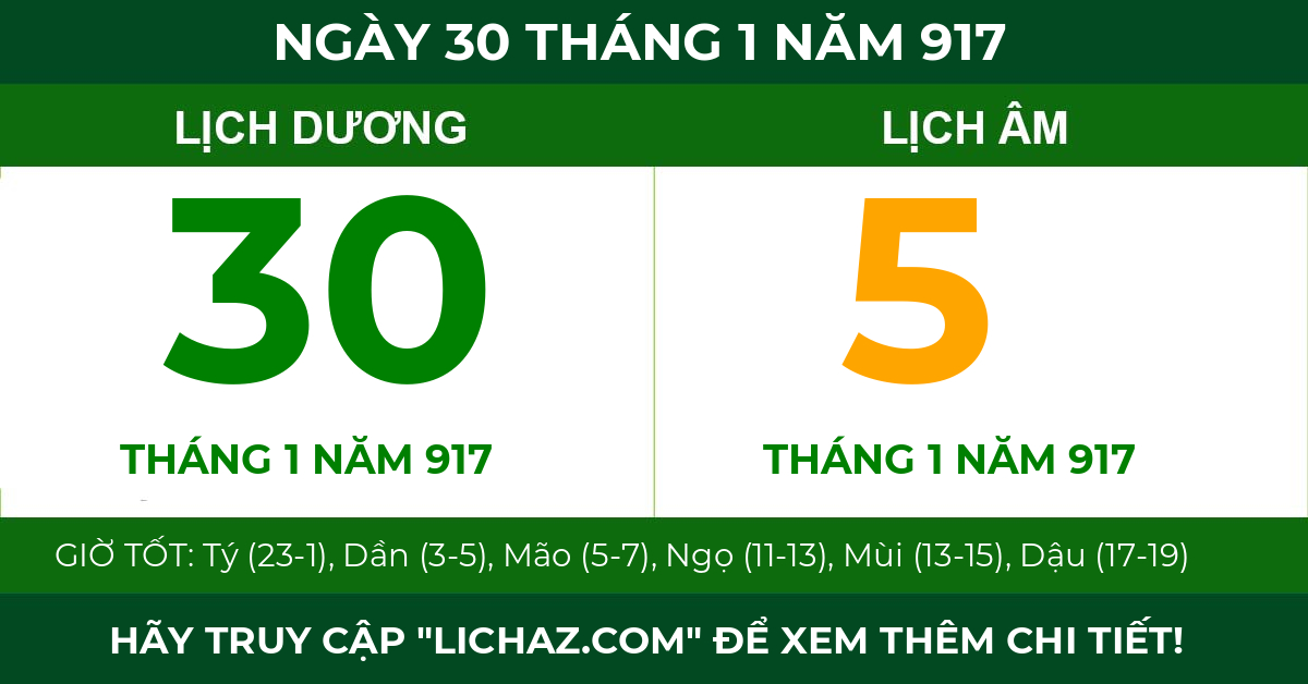 lịch âm ngày 30 tháng 1 năm 917