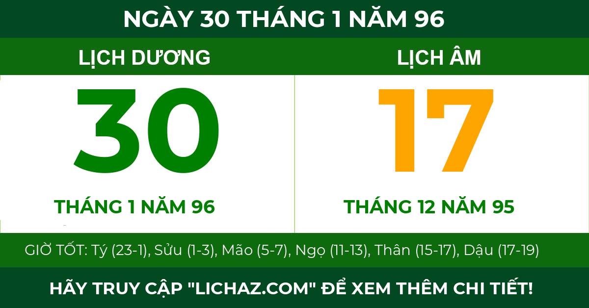 lịch âm ngày 30 tháng 1 năm 96