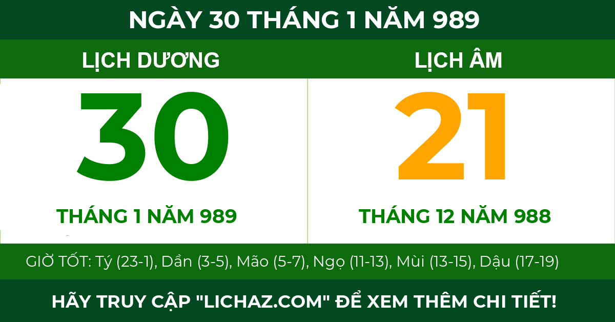 lịch âm ngày 30 tháng 1 năm 989