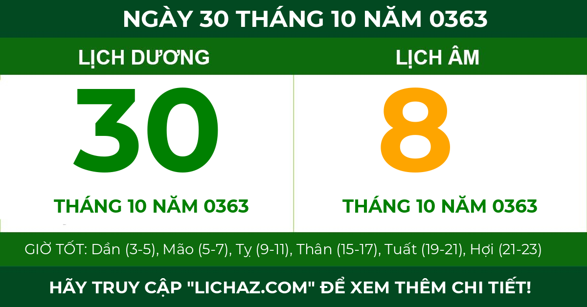 lịch âm ngày 30 tháng 10 năm 0363