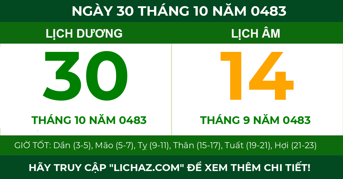 lịch âm ngày 30 tháng 10 năm 0483