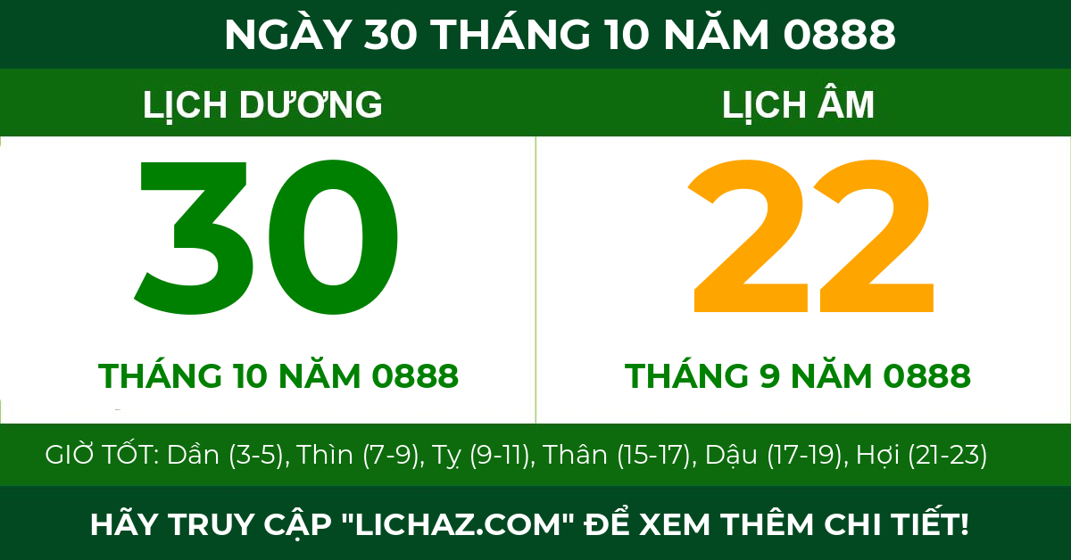 lịch âm ngày 30 tháng 10 năm 0888