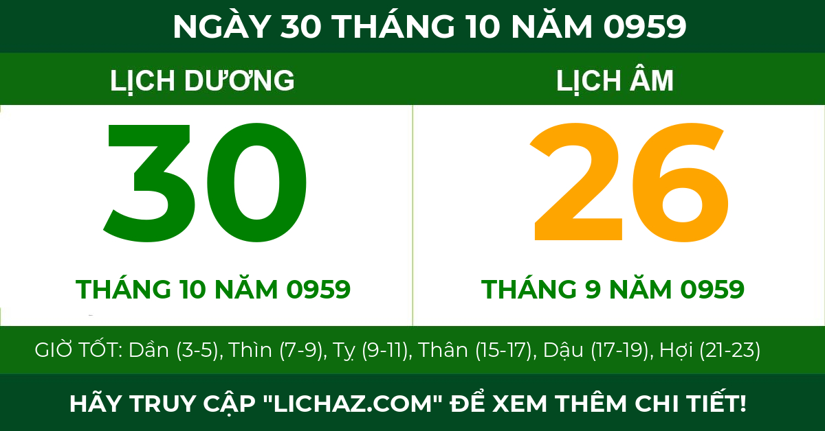lịch âm ngày 30 tháng 10 năm 0959
