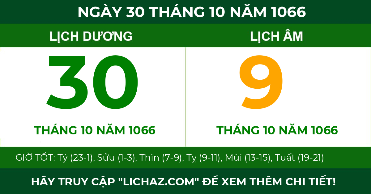 lịch âm ngày 30 tháng 10 năm 1066