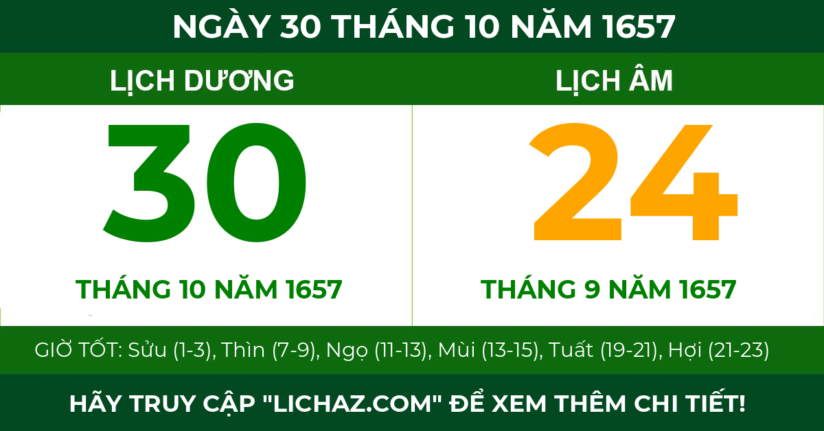 lịch âm ngày 30 tháng 10 năm 1657