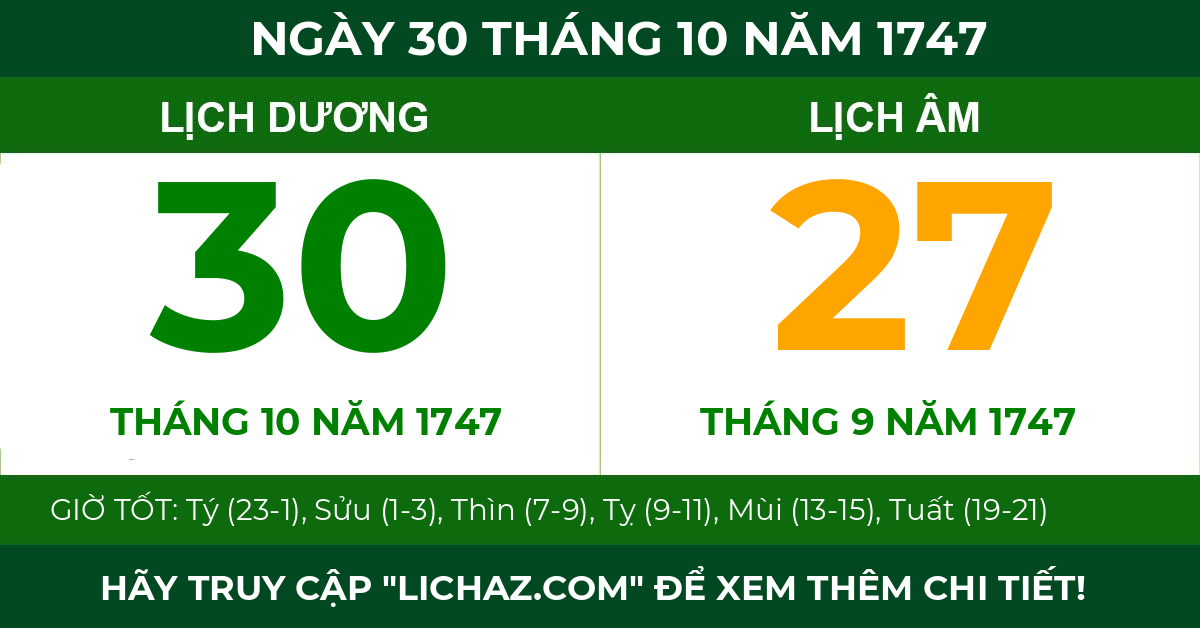 lịch âm ngày 30 tháng 10 năm 1747