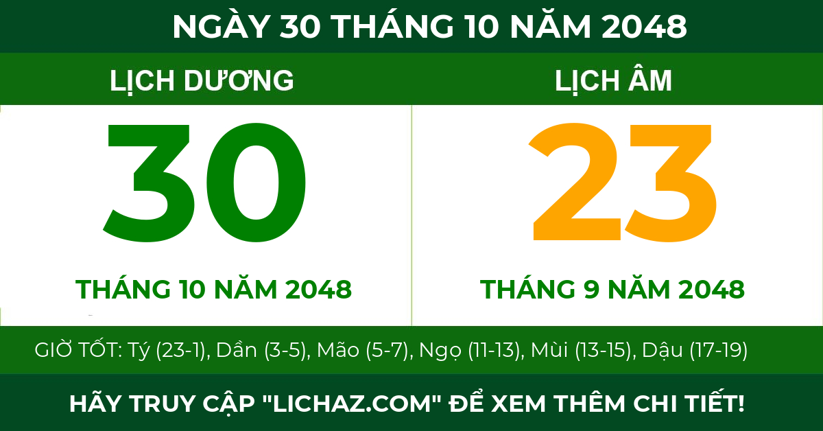 lịch âm ngày 30 tháng 10 năm 2048