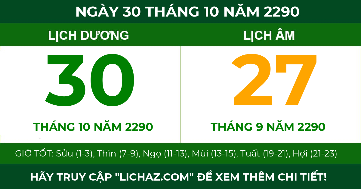 lịch âm ngày 30 tháng 10 năm 2290