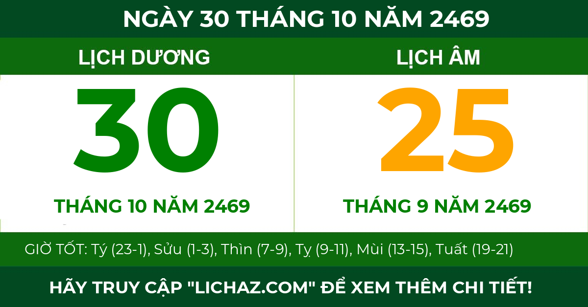 lịch âm ngày 30 tháng 10 năm 2469