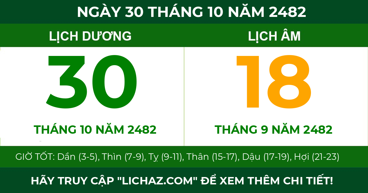 lịch âm ngày 30 tháng 10 năm 2482